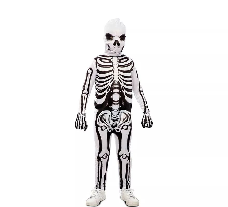 Disfraz de Esqueleto blanco y negro con máscara para niño