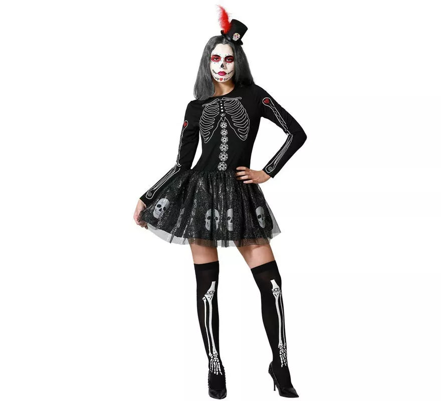 Disfraz de Esqueleto Brillo Calaveras para mujer