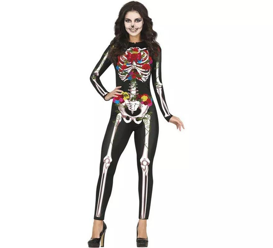 Disfraz de Esqueleto Flores multicolor para mujer