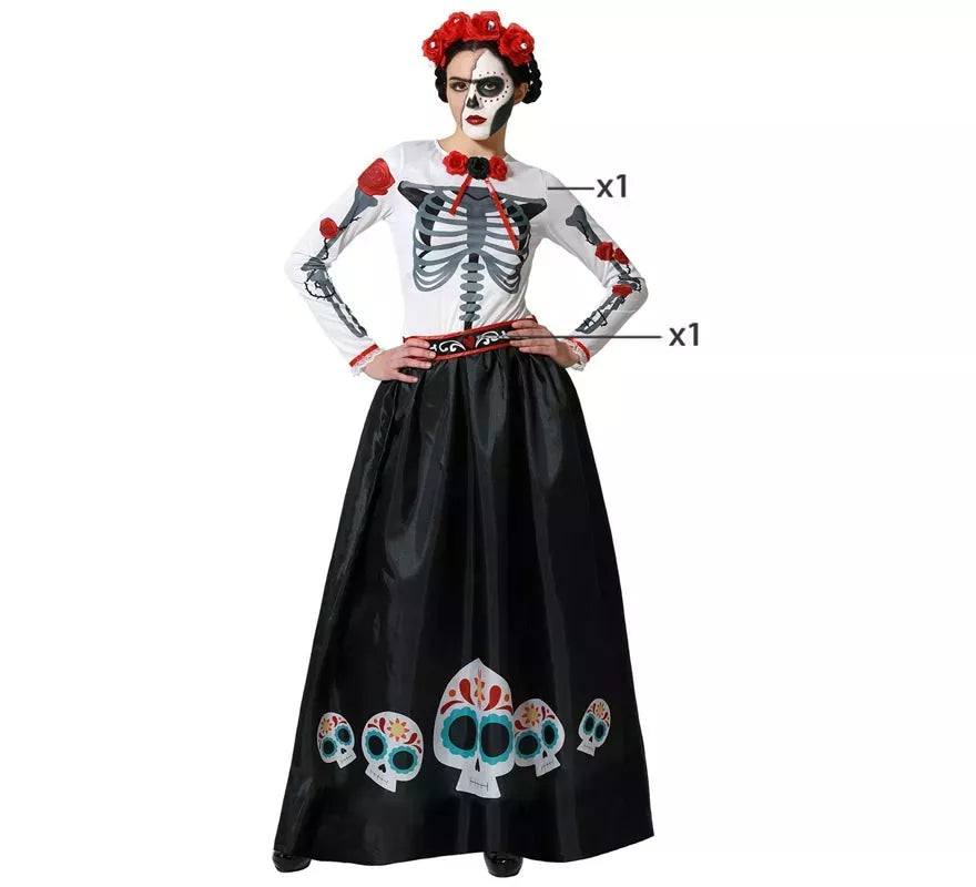Translation missing: fr.Disfraz de Esqueleto Mejicano Catrina Rosas para mujer