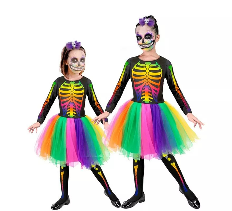 Translation missing: fr.Disfraz de Esqueleto Tutú multicolor para niña