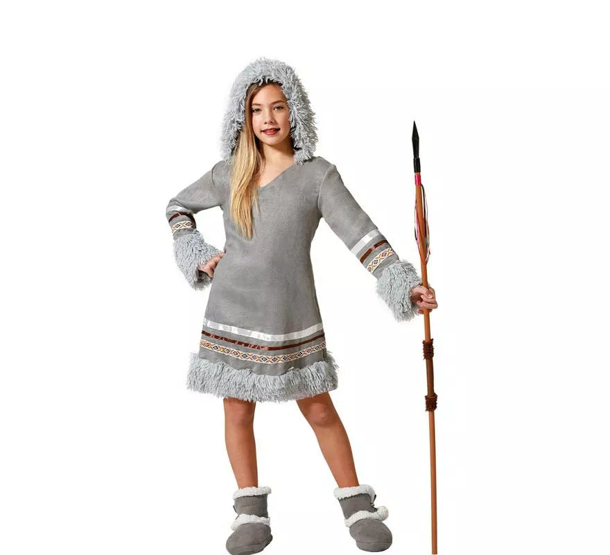 Translation missing: es.Disfraz de Esquimal vestido gris con capucha para niña