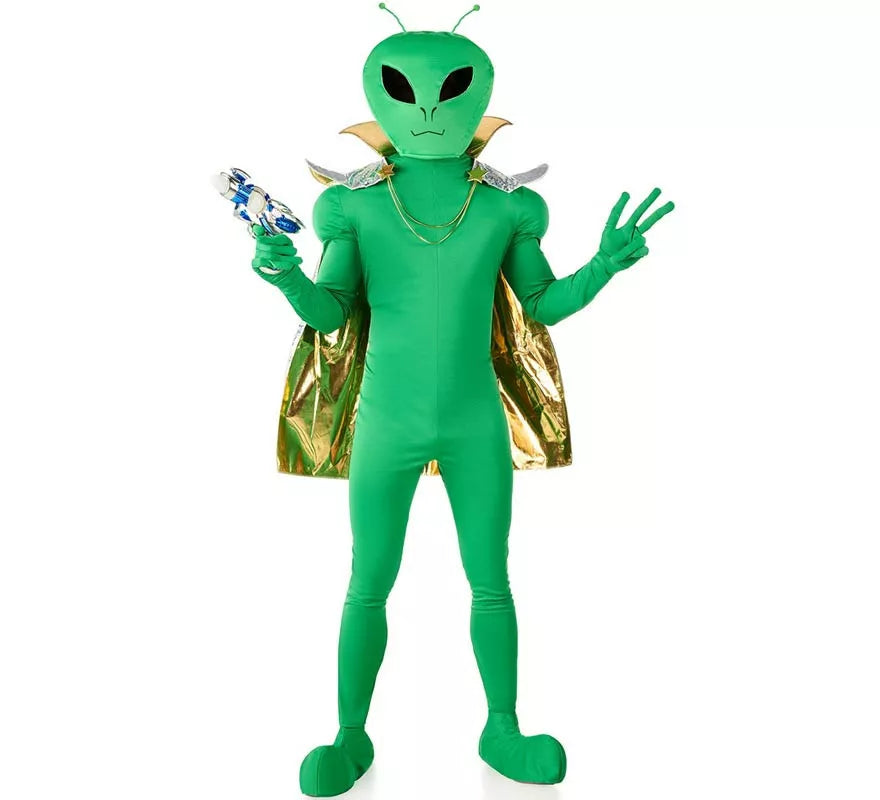 Translation missing: fr.Disfraz de Extraterrestre verde con capa dorada para hombre