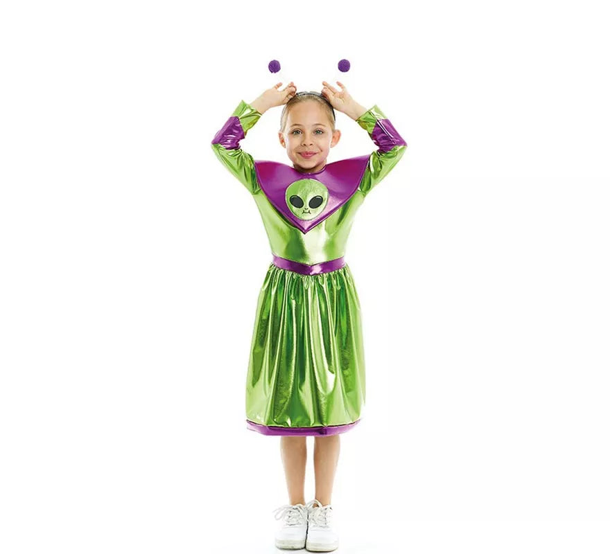 Translation missing: fr.Disfraz de Extraterrestre verde y morado para niña