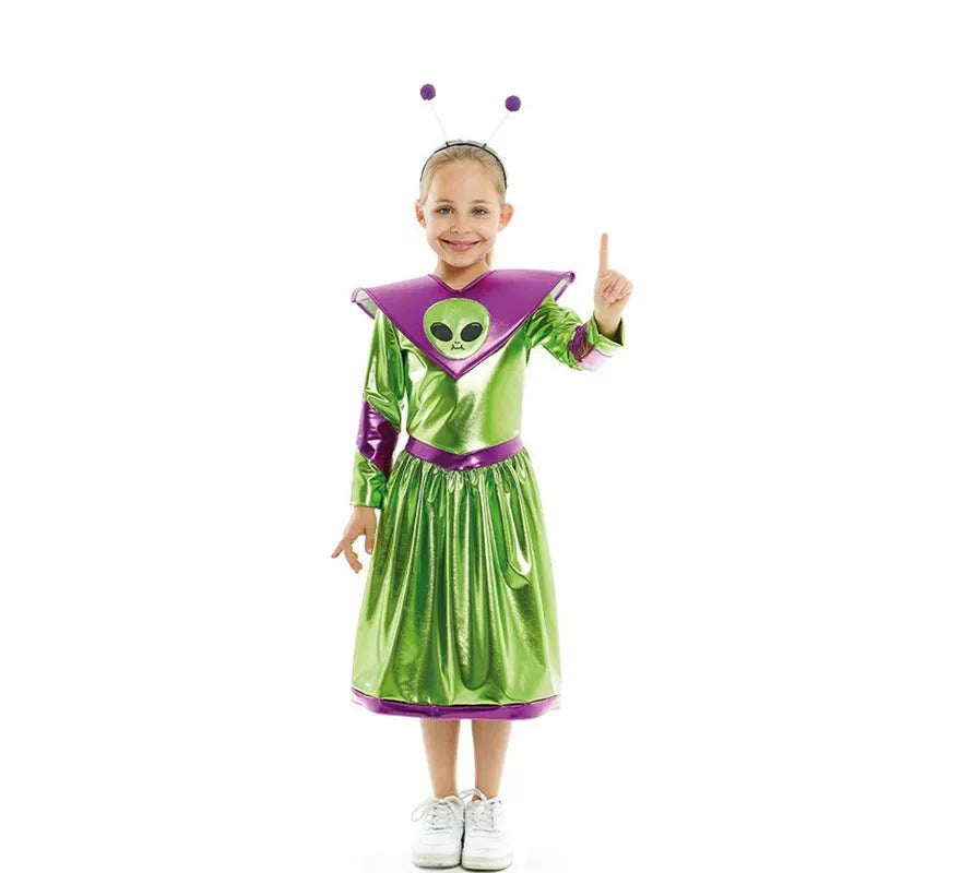 Translation missing: fr.Disfraz de Extraterrestre verde y morado para niña