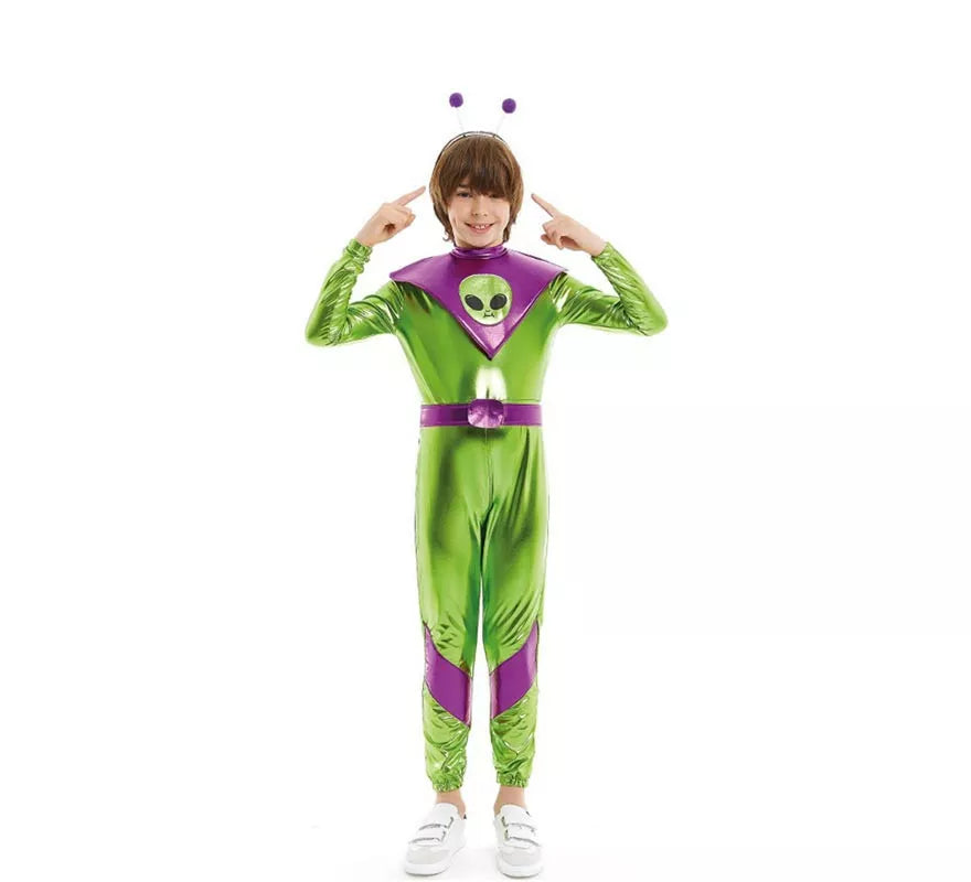Translation missing: fr.Disfraz de Extraterrestre verde y morado para niño