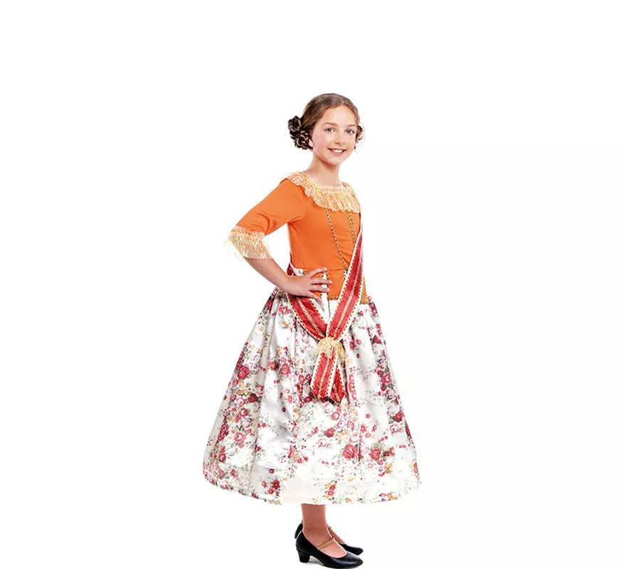 Translation missing: fr.Disfraz de Fallera Naranja estampado para niña