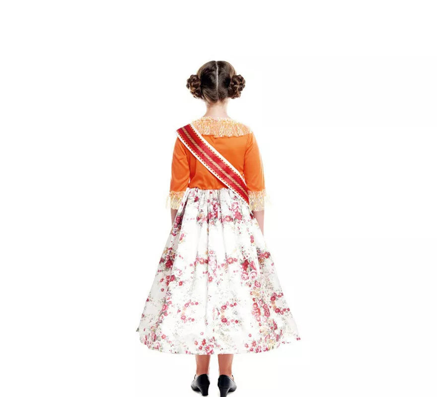 Translation missing: fr.Disfraz de Fallera Naranja estampado para niña