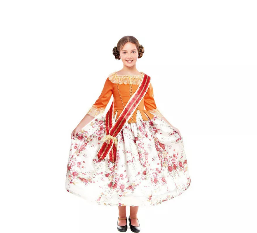 Translation missing: fr.Disfraz de Fallera Naranja estampado para niña