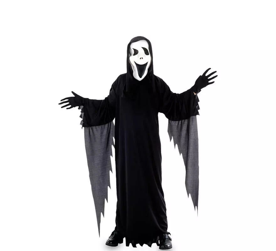 Translation missing: fr.Disfraz de Fantasma Asesino con flecos grises para niño