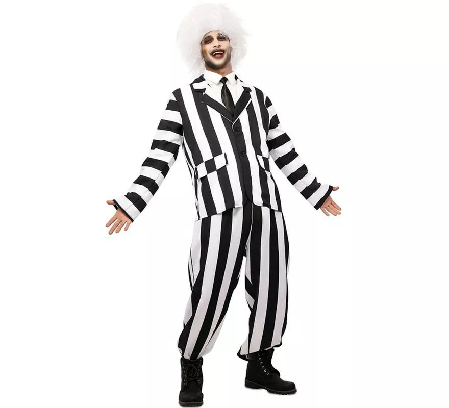 Disfraz de Fantasma de traje divertido a rayas para hombre