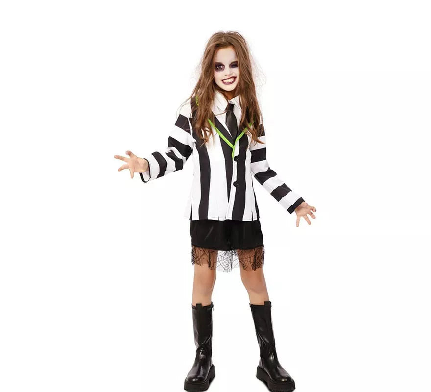 Disfraz de Fantasma de traje divertido a rayas para niña