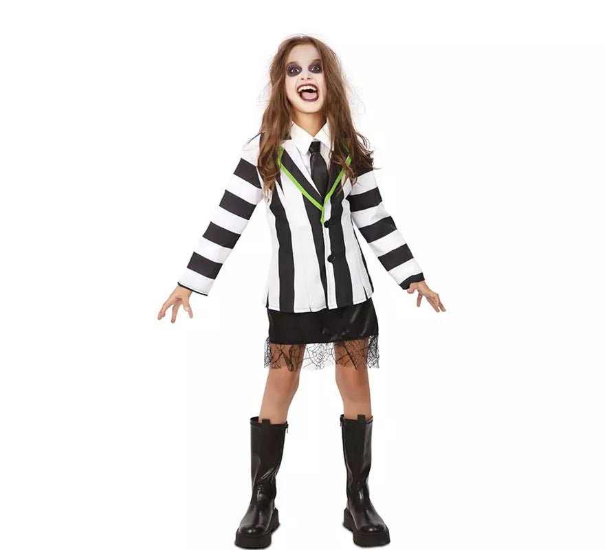 Translation missing: fr.Disfraz de Fantasma de traje divertido a rayas para niña