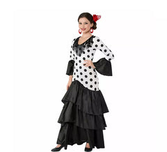 Costume de flamenco ou sévillan noir et blanc pour femme
