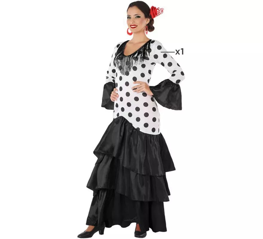 Translation missing: fr.Disfraz de Flamenca o Sevillana blanco y negro para mujer