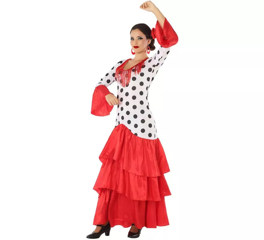 Translation missing: fr.Disfraz de Flamenca o Sevillana blanco y rojo para mujer