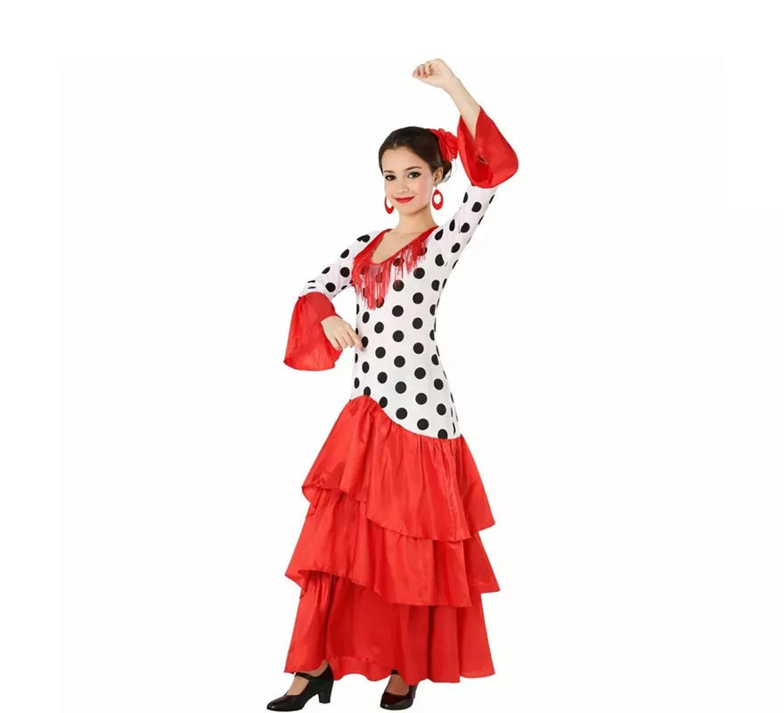 Translation missing: fr.Disfraz de Flamenca o Sevillana blanco y rojo para mujer