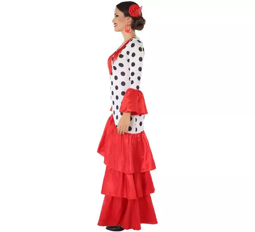 Disfraz de Flamenca o Sevillana blanco y rojo para mujer