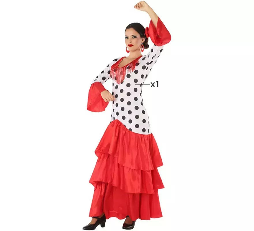 Translation missing: fr.Disfraz de Flamenca o Sevillana blanco y rojo para mujer