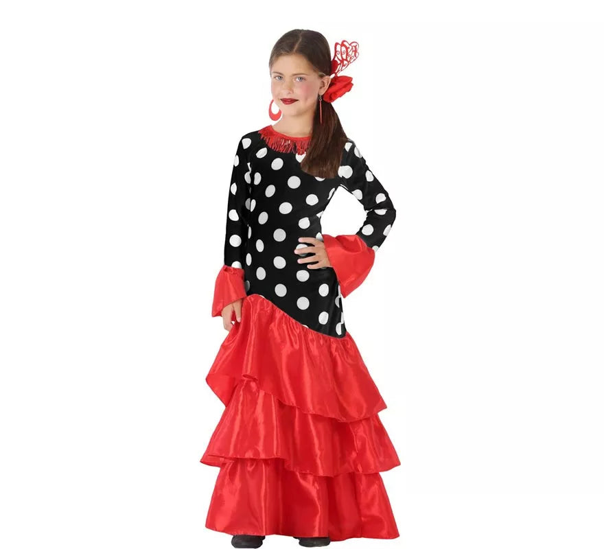 Translation missing: fr.Disfraz de Flamenca roja lunares para niña