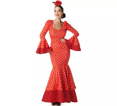 Costume de flamenco rouge à pois blancs pour femme