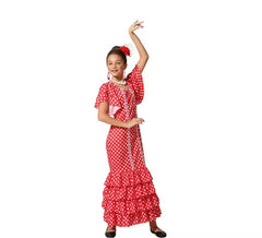 costume flamenco rouge avec des petits points pour les filles