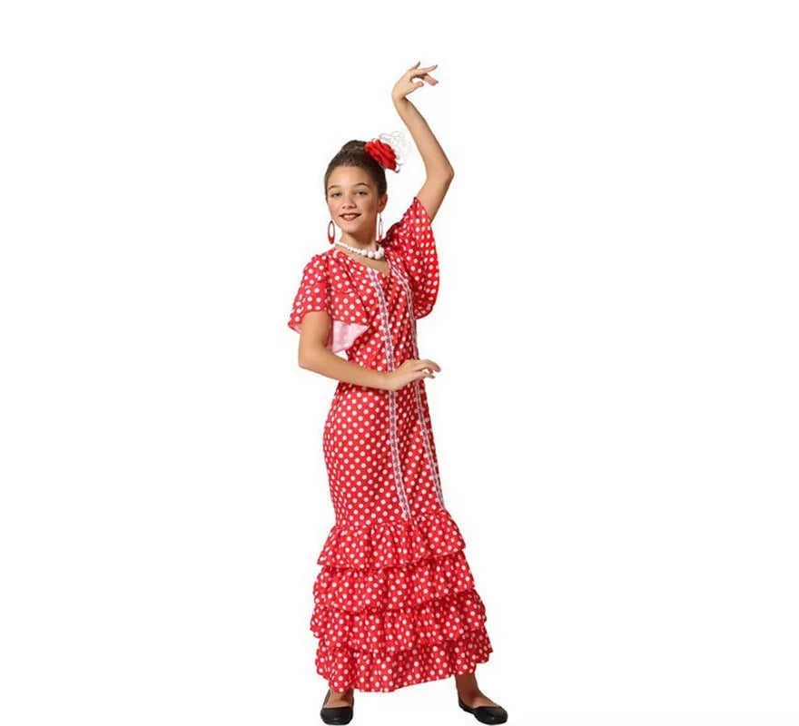 Translation missing: fr.Disfraz de Flamenca Rojo con puntos pequeños para niña