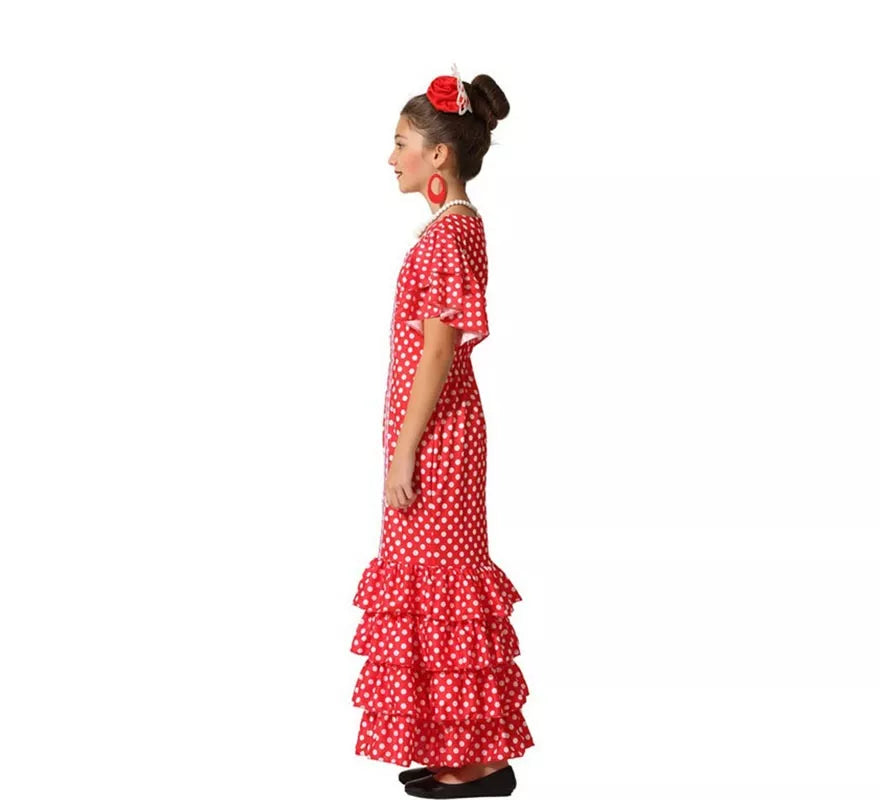 Translation missing: fr.Disfraz de Flamenca Rojo con puntos pequeños para niña