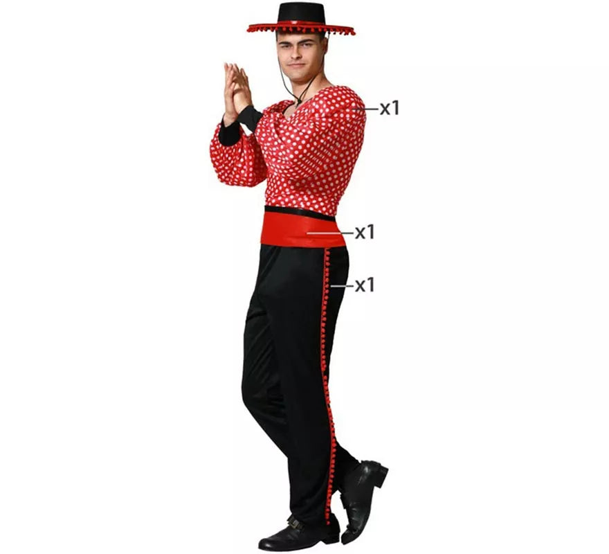 Translation missing: fr.Disfraz de Flamenco rojo y negro para hombre