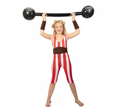 Déguisement Strongwoman rouge et blanc avec ceinture fille