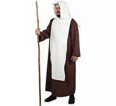 Déguisement de frère médiéval marron et blanc homme