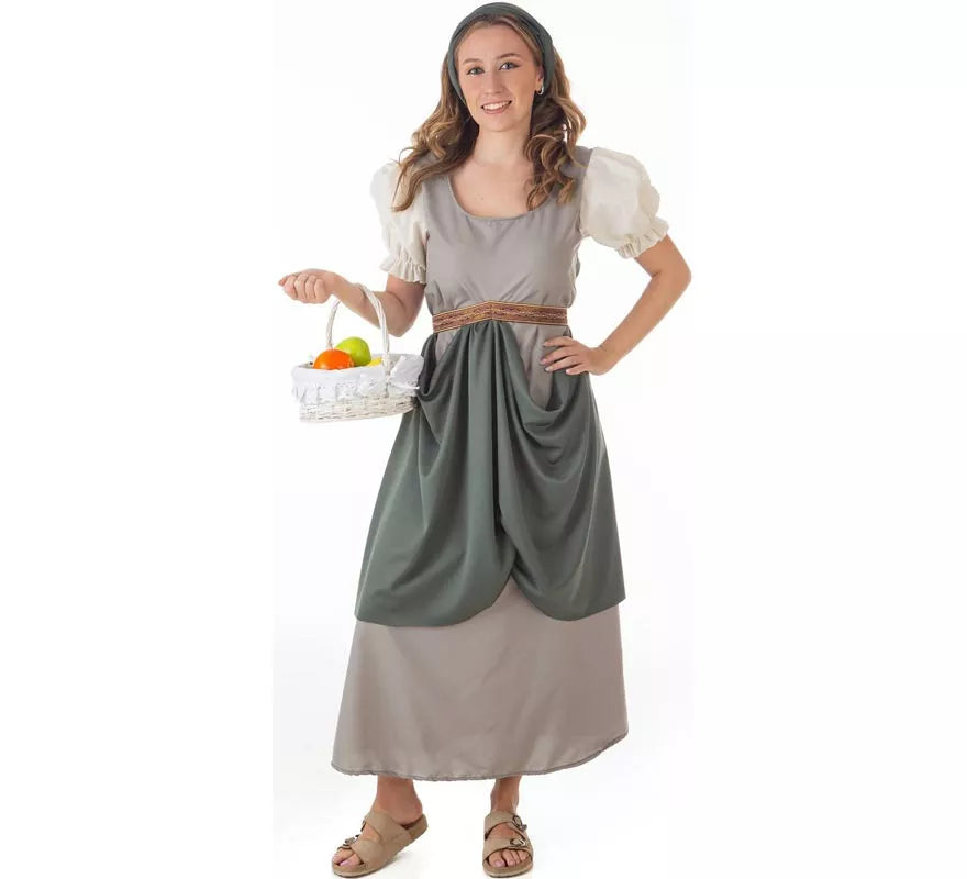 Translation missing: fr.Disfraz de Frutera Medieval gris con pañuelo para mujer