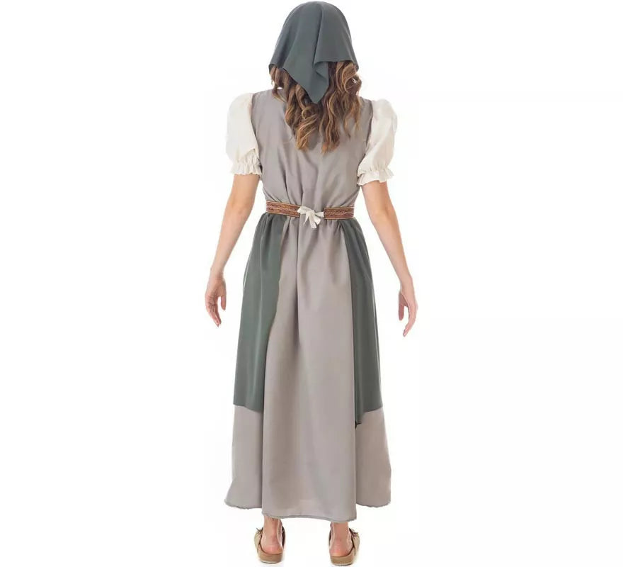 Translation missing: fr.Disfraz de Frutera Medieval gris con pañuelo para mujer