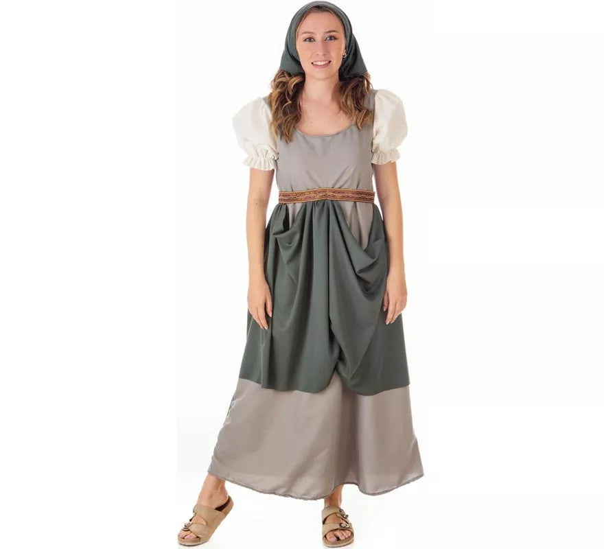 Translation missing: fr.Disfraz de Frutera Medieval gris con pañuelo para mujer