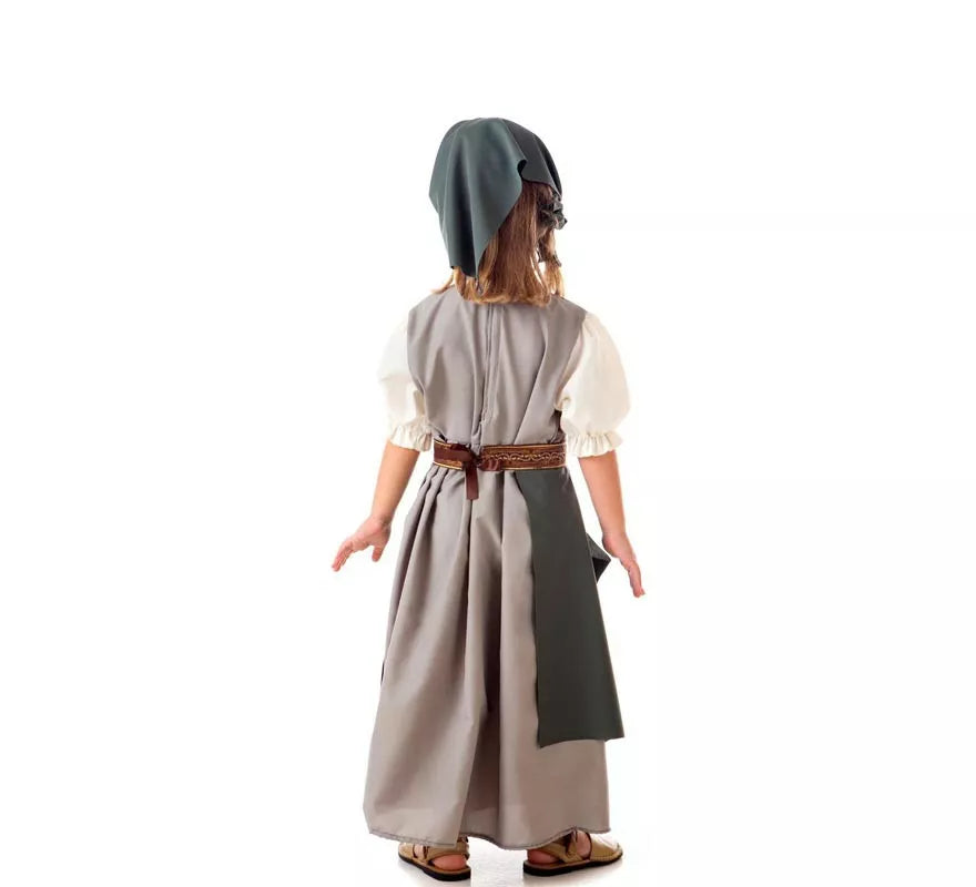 Translation missing: fr.Disfraz de Frutera Medieval gris con pañuelo para niña