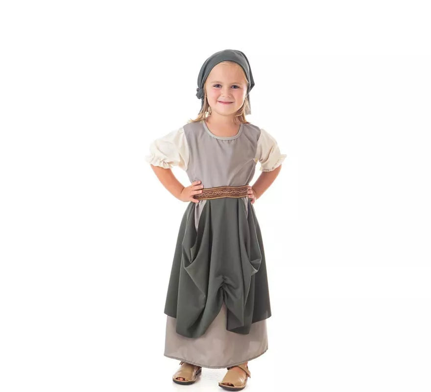Translation missing: fr.Disfraz de Frutera Medieval gris con pañuelo para niña