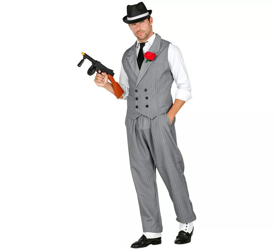 Translation missing: fr.Disfraz de Gángster gris con corbata para hombre
