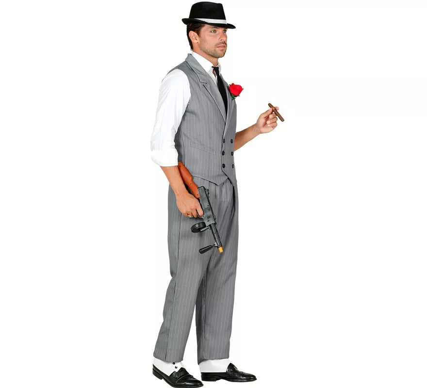Translation missing: fr.Disfraz de Gángster gris con corbata para hombre