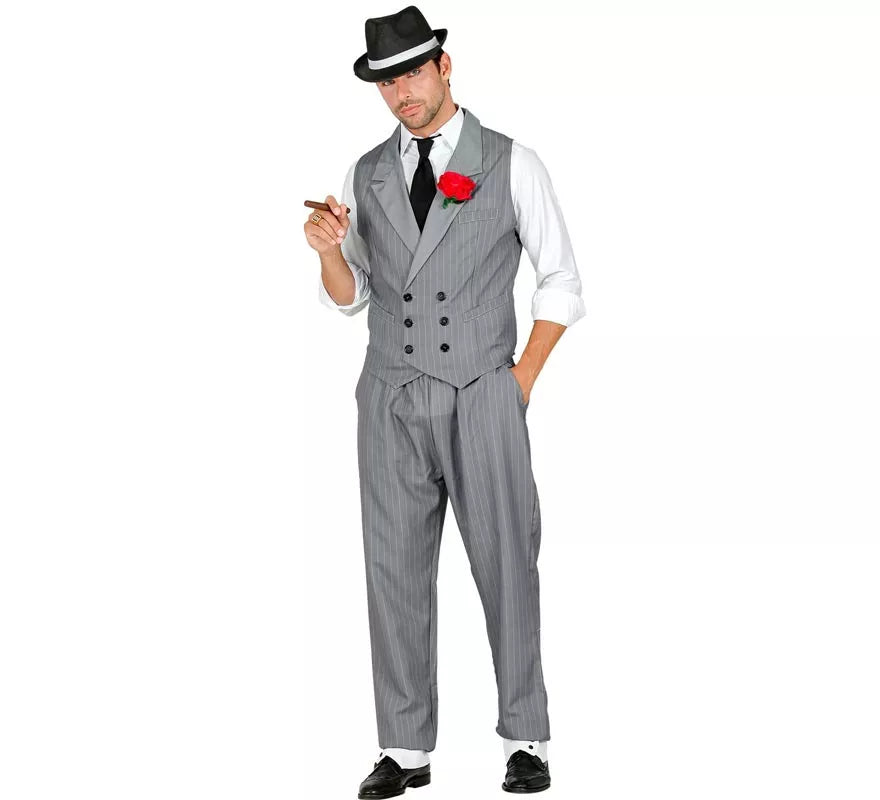 Translation missing: fr.Disfraz de Gángster gris con corbata para hombre