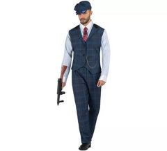 Costume de gangster anglais à carreaux bleus pour hommes