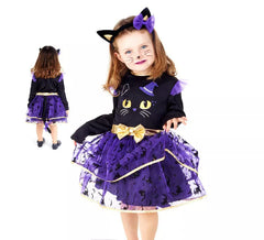 Adorable déguisement de chat noir et violet pour fille