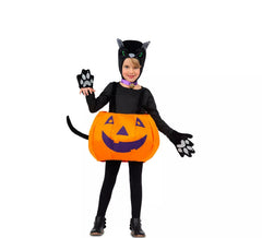 Déguisement chat noir avec grosse citrouille fille