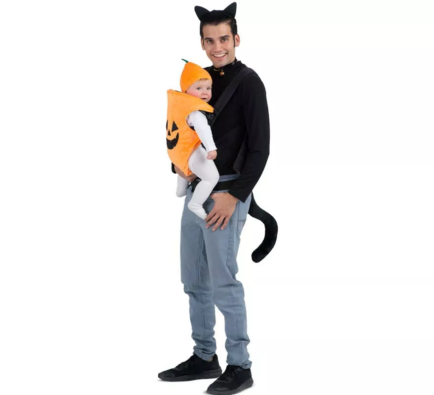 Translation missing: fr.Disfraz de Gato y Calabaza con cubremochila para adulto y bebé