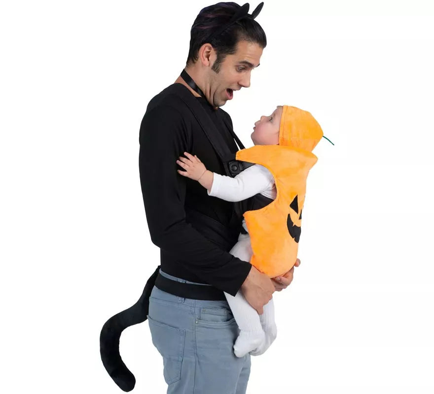 Translation missing: fr.Disfraz de Gato y Calabaza con cubremochila para adulto y bebé