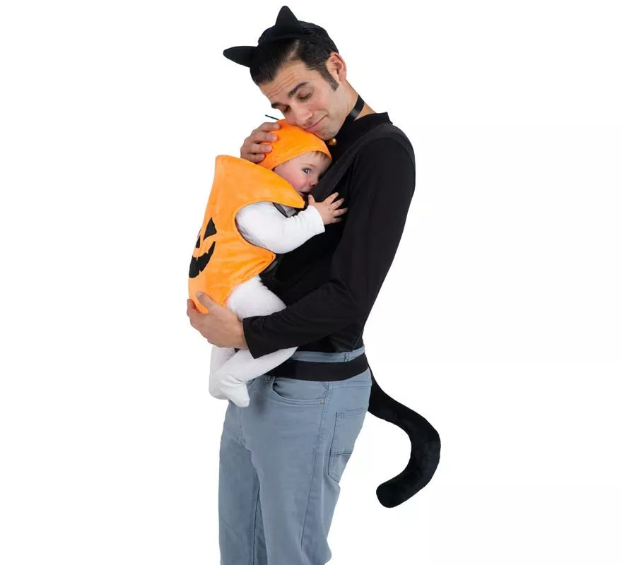 Translation missing: fr.Disfraz de Gato y Calabaza con cubremochila para adulto y bebé