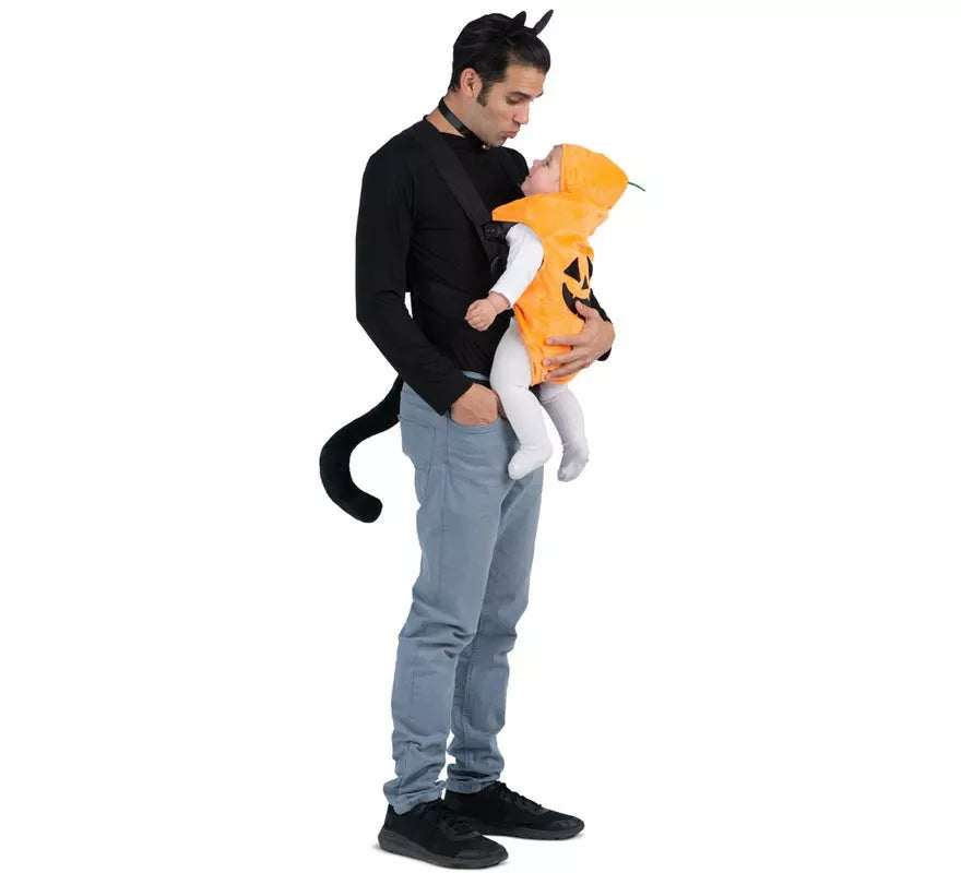 Translation missing: fr.Disfraz de Gato y Calabaza con cubremochila para adulto y bebé