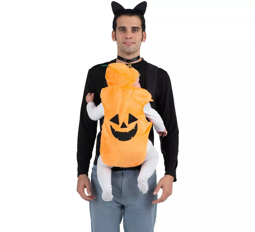 Translation missing: fr.Disfraz de Gato y Calabaza con cubremochila para adulto y bebé