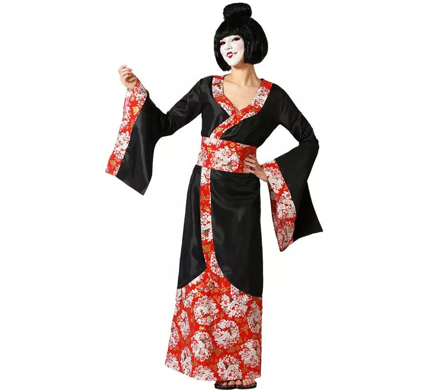 Translation missing: fr.Disfraz de Geisha clásica negro y rojo para mujer