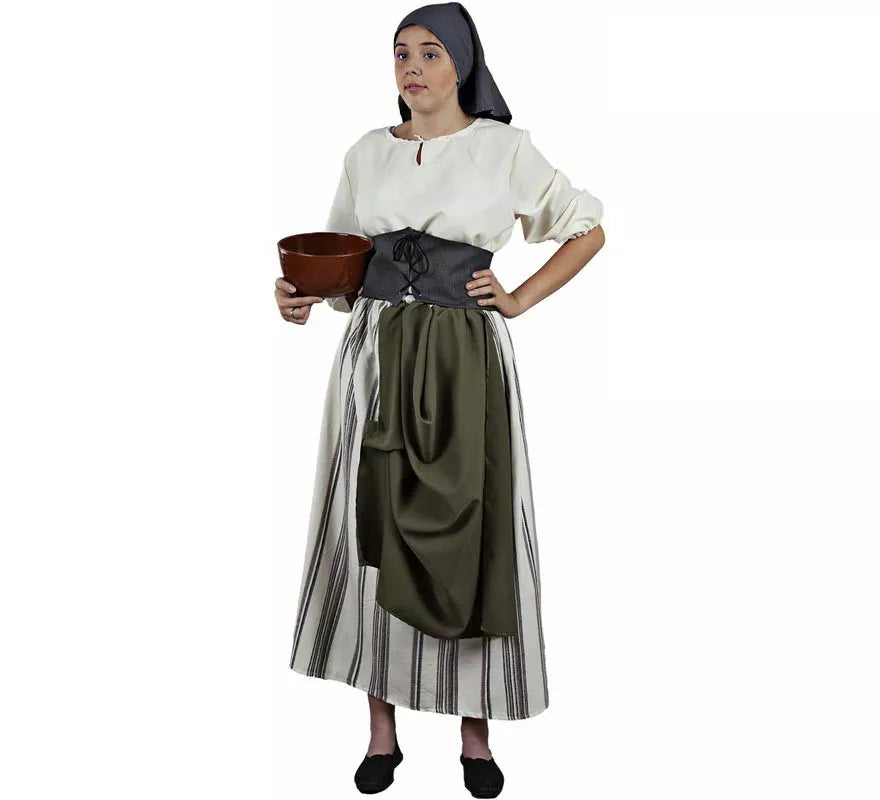 Translation missing: fr.Disfraz de Granjera Medieval verde y blanco para mujer
