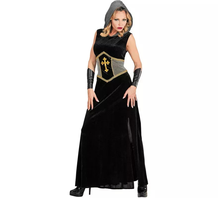 Translation missing: fr.Disfraz de Guerrera Medieval negro con capucha para mujer